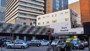 Entrance to Guy's Hospital with car park in front