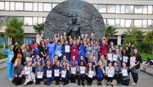 Picture shows the winners of the Nightingale awards 2023 by the Mary Seacole statue outside St Thomas' Hospital. 
