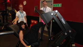 Samantha Babooram with specialist musculoskeletal physiotherapist Hattie Devereux and technical instructor Dan Reveley at Castle Leisure Centre