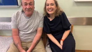 Patrick Regan was the first patient to receive the new COPD medication. He is pictured with Dr Amy Dewar