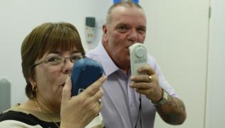 Sandra O Sullivan and Colin Bone using the carbon monoxide monitor