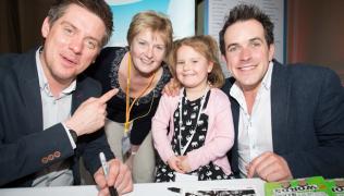 Helen Greensmith with her granddaughter and Dick and Dom