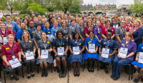 A large group of Nightingale nurses and midwives