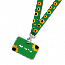 Sunflower lanyard with about me written on it