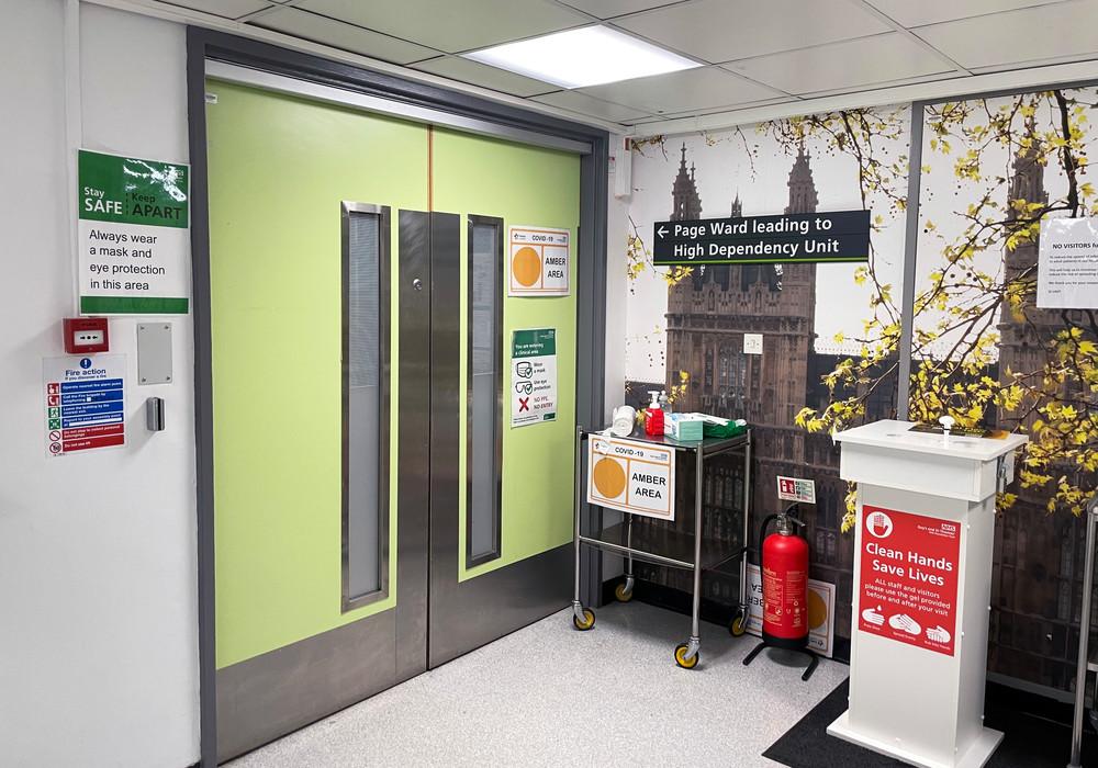 Green double doors to Page ward