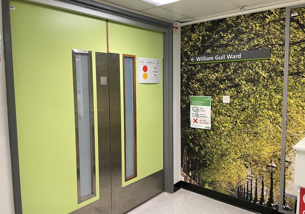 Green double doors entrance to William Gull ward
