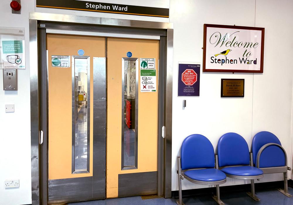 Orange double doors to Stephen ward