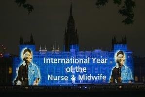 Florence Nightingale projected onto the Houses of Parliament for her bicentenary and International Nurses' Day 2020.