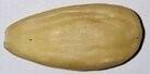 Image shows one whole almond, without the almond skin, on a flat surface. 