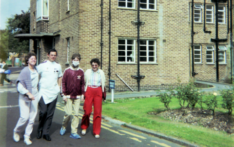 Bert and his family after his transplant in the ground of Harefield Hospital
