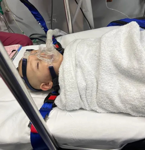 Lennie on a ventilator at Evelina London