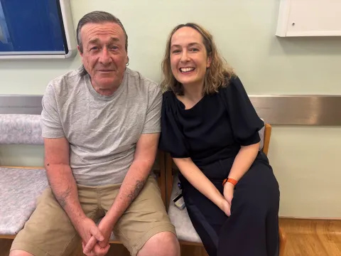 Patrick Regan was the first patient to receive the new COPD medication. He is pictured with Dr Amy Dewar