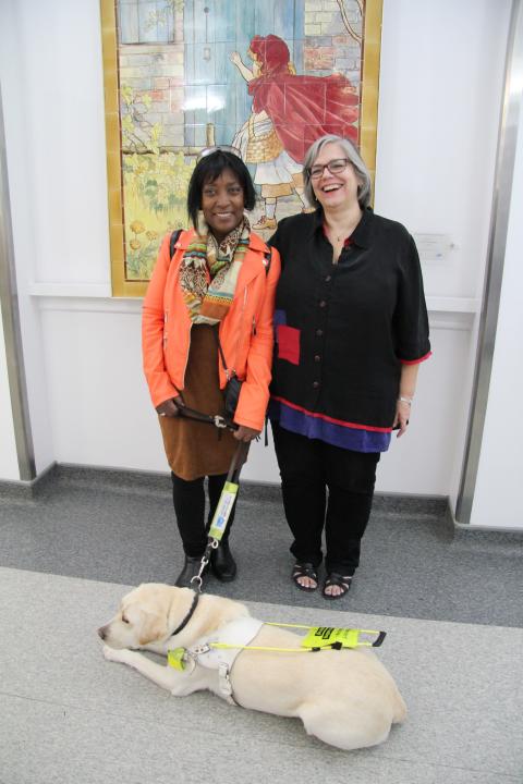 Winsome Ennis, guide dog Sunny and Dr Sarah Janikoun 