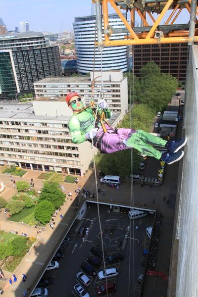 A participant taking part in last year's abseil dressed as the Hulk
