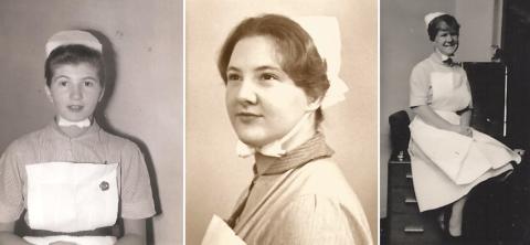 Black and white photos of three nurses