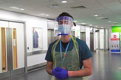 Doctor wearing 3D printed face shield
