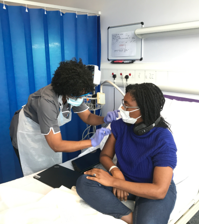 Equalities Minister Kemi Badenoch taking part in COVID-19 vaccine trial