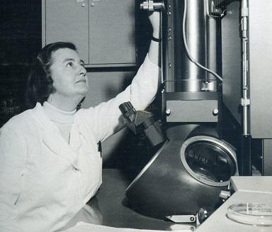 June Almeida at microscope